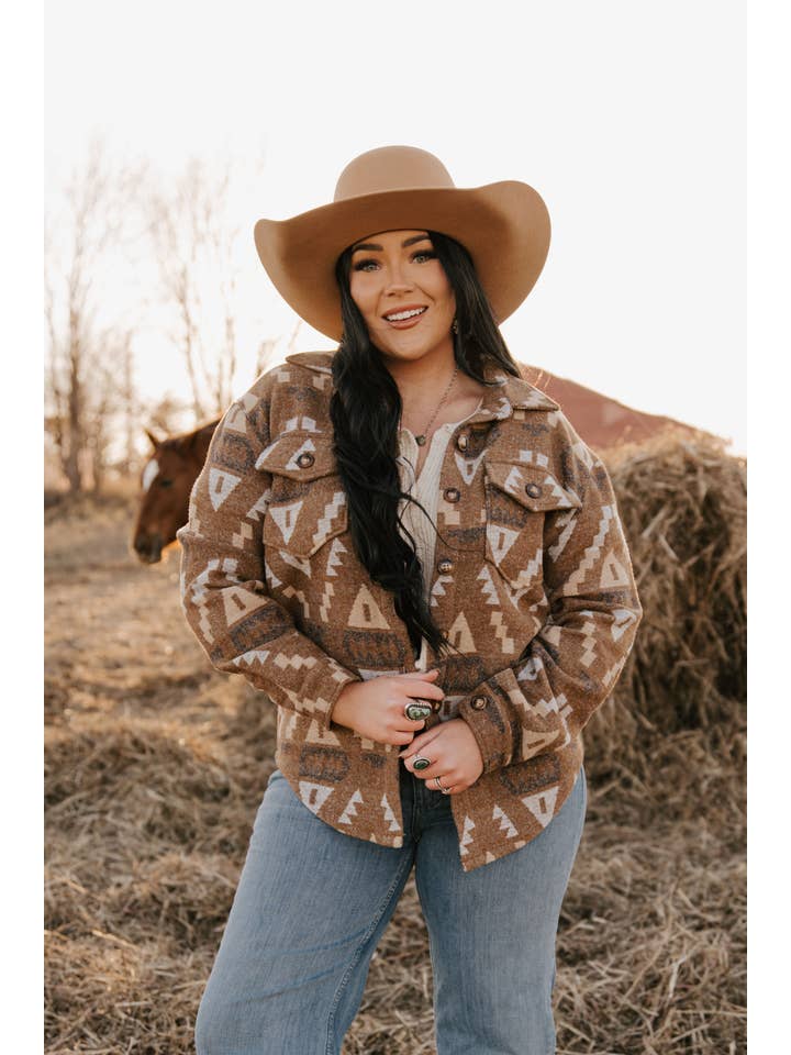 Ladies Aztec Shirt Jack with Western Flap Chest Pockets for wholesale on Faire2