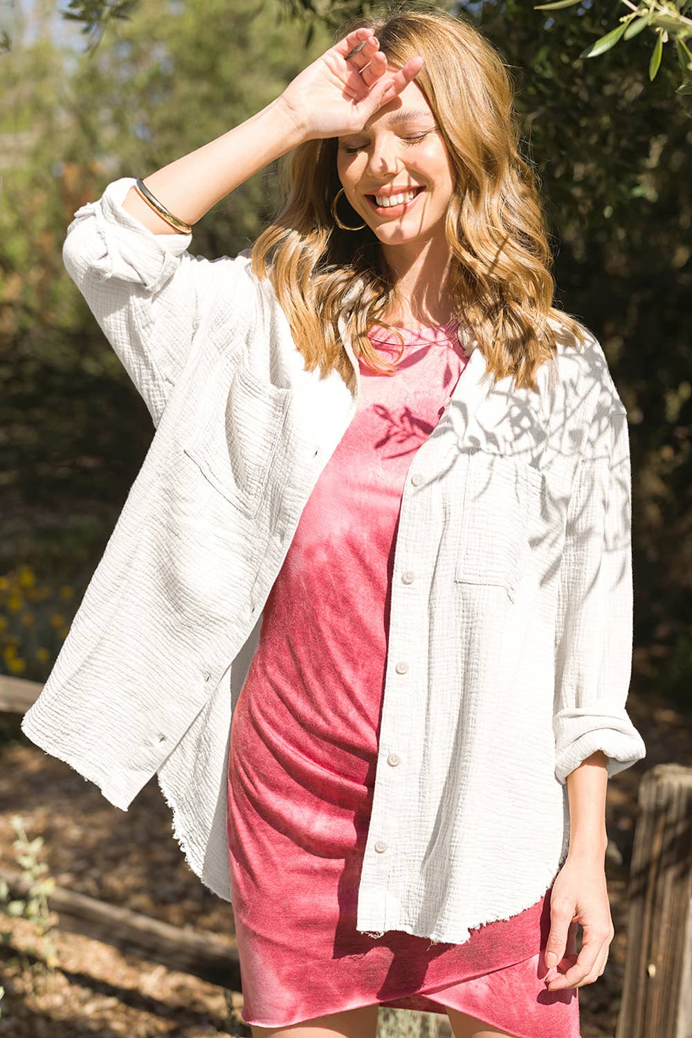 La Miel - Wholesale Button Down Shirt - Women's - SRT7448-Soft Washed Crinkled Gauze Button Down Shirts19