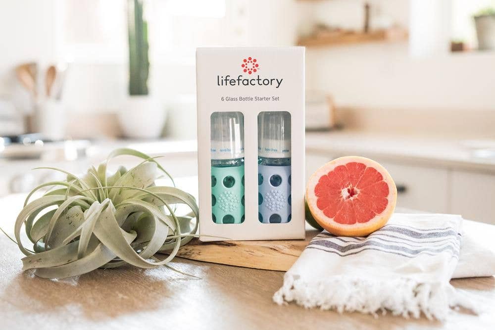 Mint Blanket Blueberry Kale 6 Glass Bottle Baby Starter Kit for wholesale on Faire2