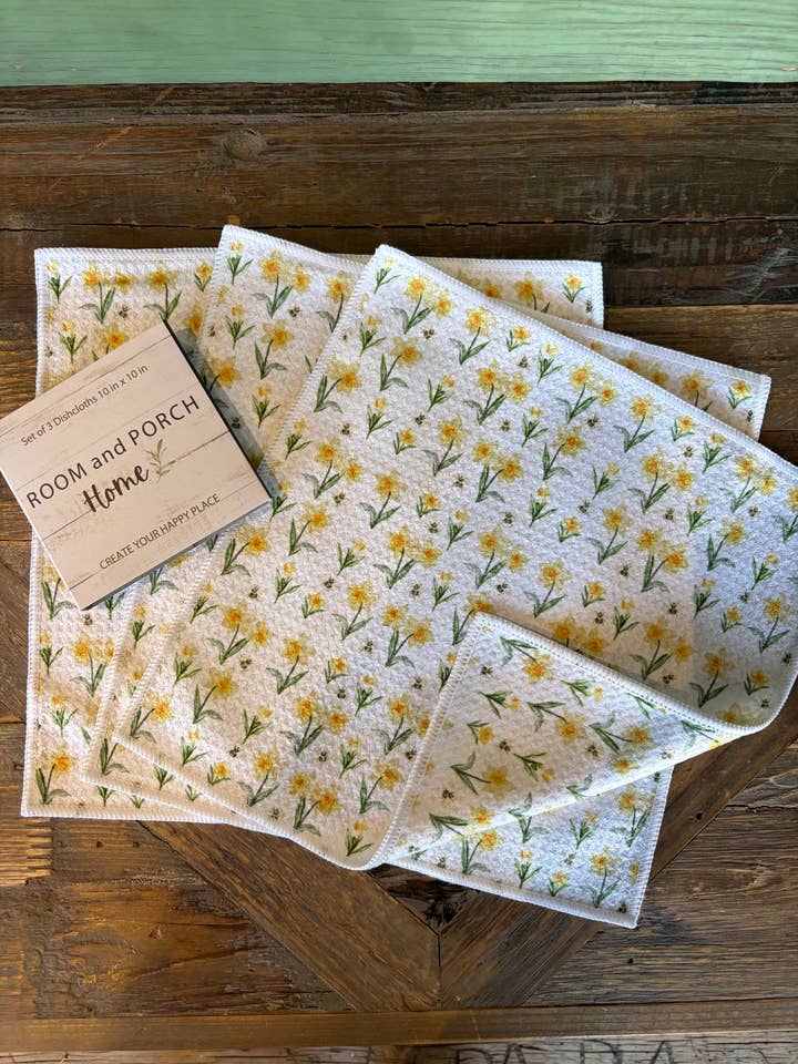 Blooming Daffodils - 2 sided dishcloth - set of 3 10"x10" for wholesale by ROOM and PORCH