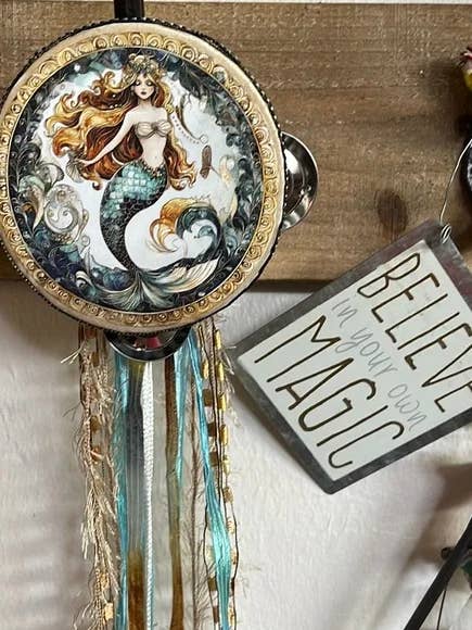 Summer Island Mermaid 4" Tambourine with Local Shell for wholesale by Bodhi Leaf Market