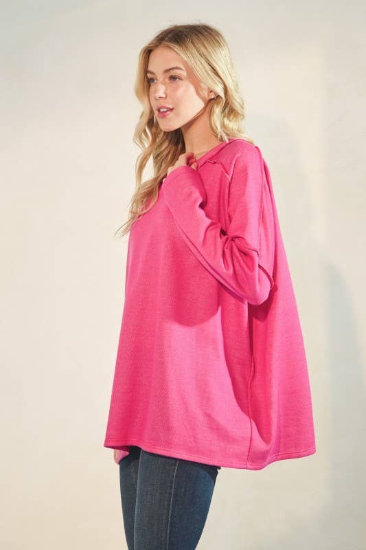 Sunday Morning - Wholesale Tunic - Women's - T9076HE14-Oversized Solid Long Sleeve Top7