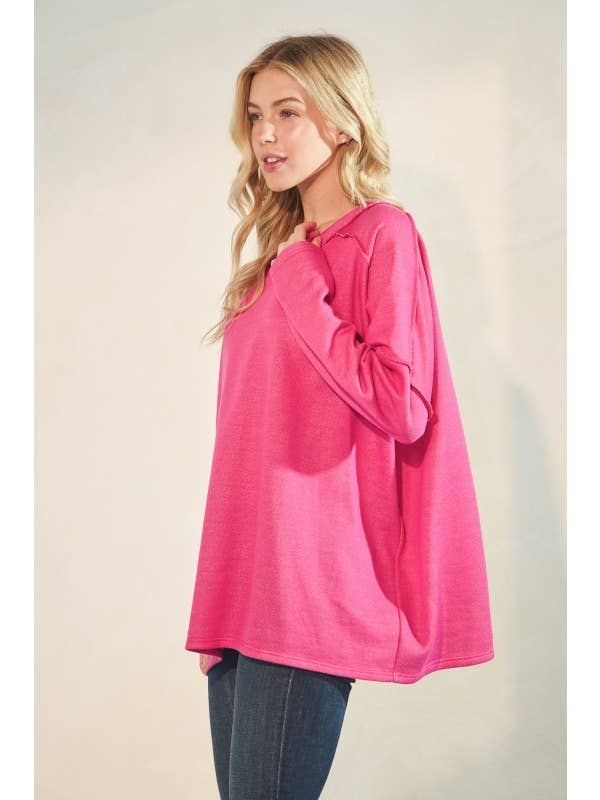 Sunday Morning - Wholesale Tunic - Women's - T9076HE14-Oversized Solid Long Sleeve Top7
