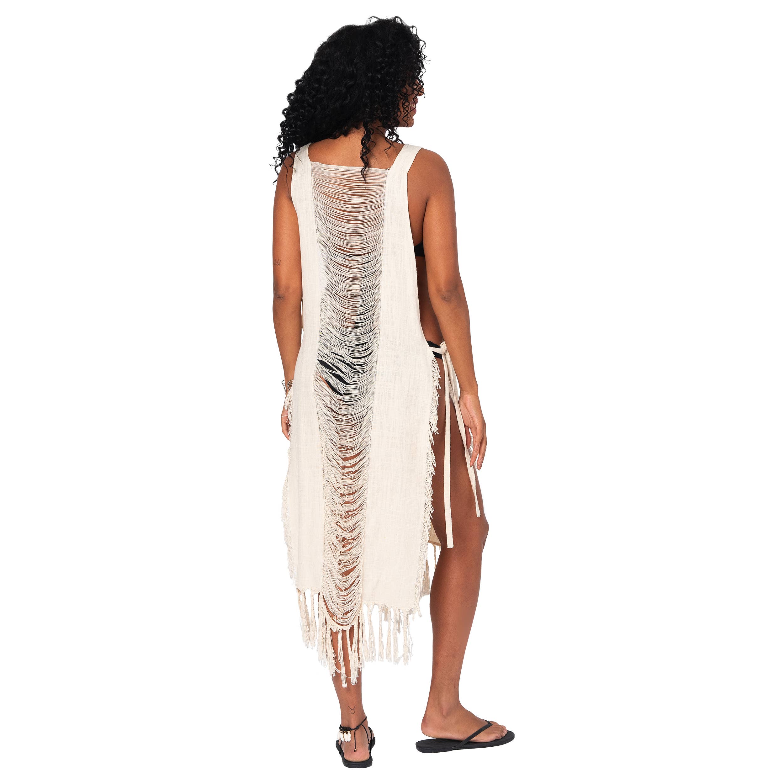 La Mano Boho - Vente Cache-maillot – femme - ROBE PLAGE COTON ÉTÉ MI-LONGUE SANS MANCHES MBR5000C1