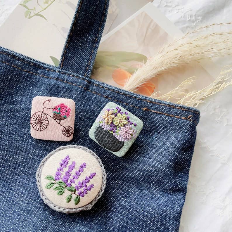 Giggle with Love – wholesale Brooch – Floral Embroidery Brooch Pin| Handmade Girl Embroidered Pin9