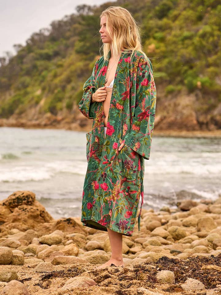 Velvet Robe Kimono - Lush Bohemian Floral Chic Oasis Wear and other Purchase Wholesale ethnic wear. Free Returns & Net 60 Terms on Faire trending on Faire.