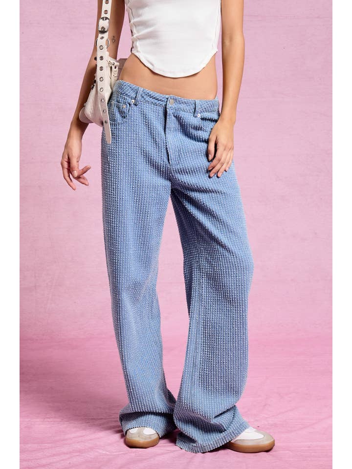 MAYA Distress Stripe Detail Wide-Leg Denim Jeans for wholesale on Faire3