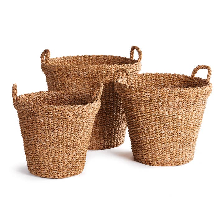 Seagrass Tapered Baskets With Handles And Cuffs, Set of 3 for wholesale by Napa Home & Garden