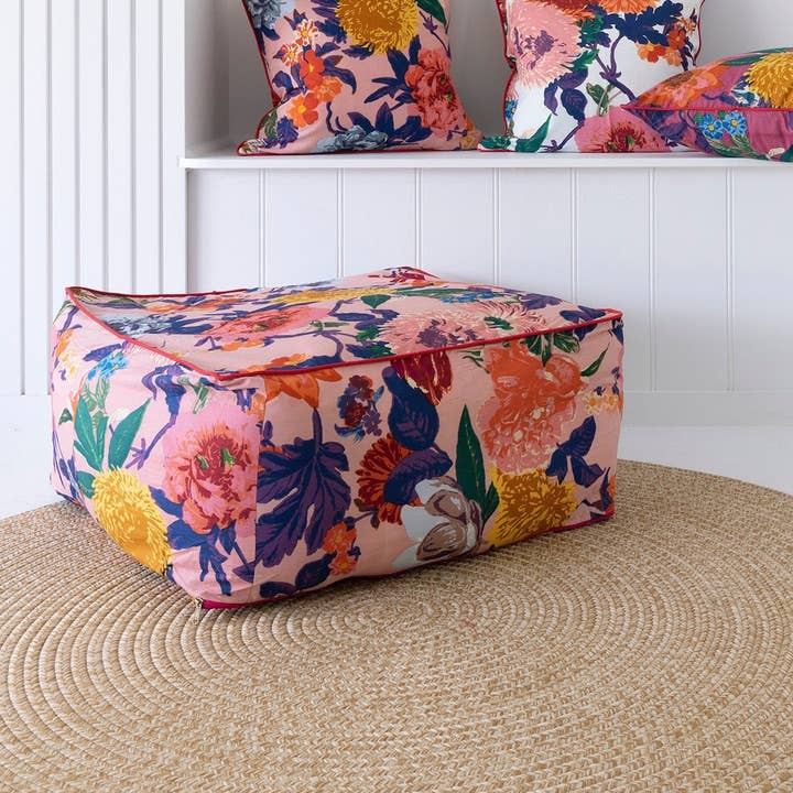 Linen Connections - Wholesale Ottoman - Frida Jungle Plants Art Beanbag, Ottoman Cover - Pink Anthro0