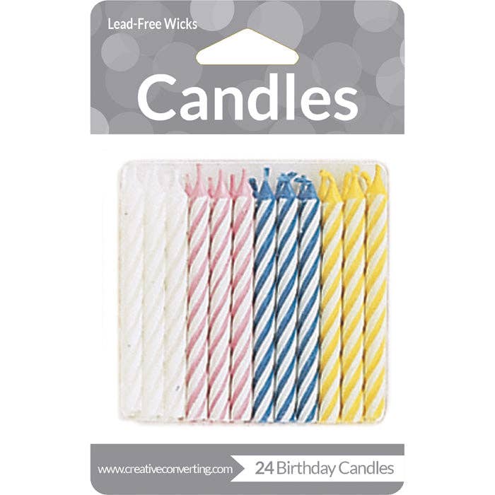 Bulk Assorted Striped Candles (288 per Case) for wholesale by Bulk Party Decor