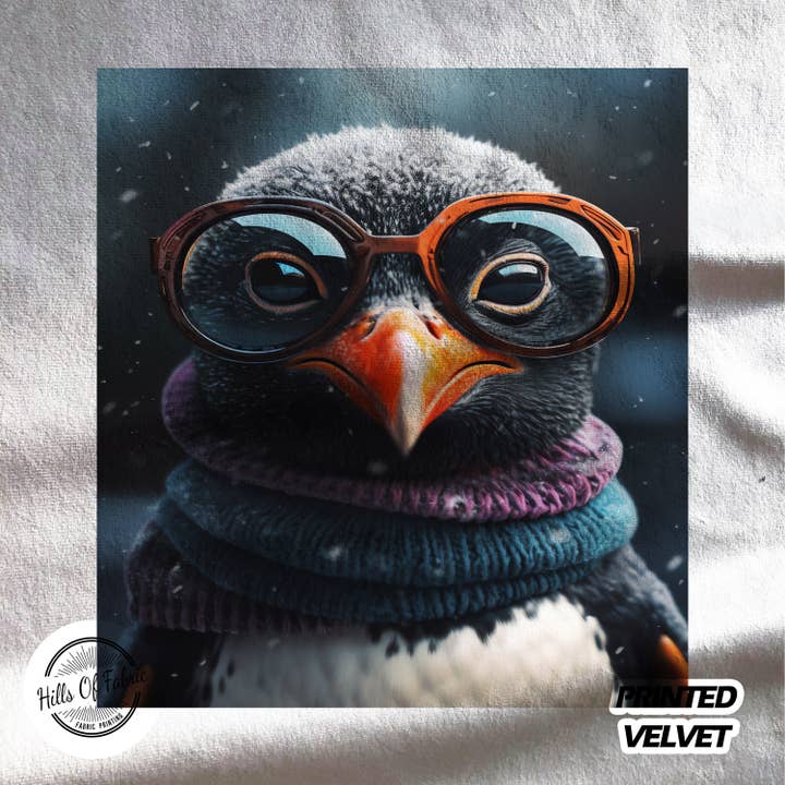 Winter Animal Snow Penguin Printed Fabric Panel for wholesale by Hills Of Fabric