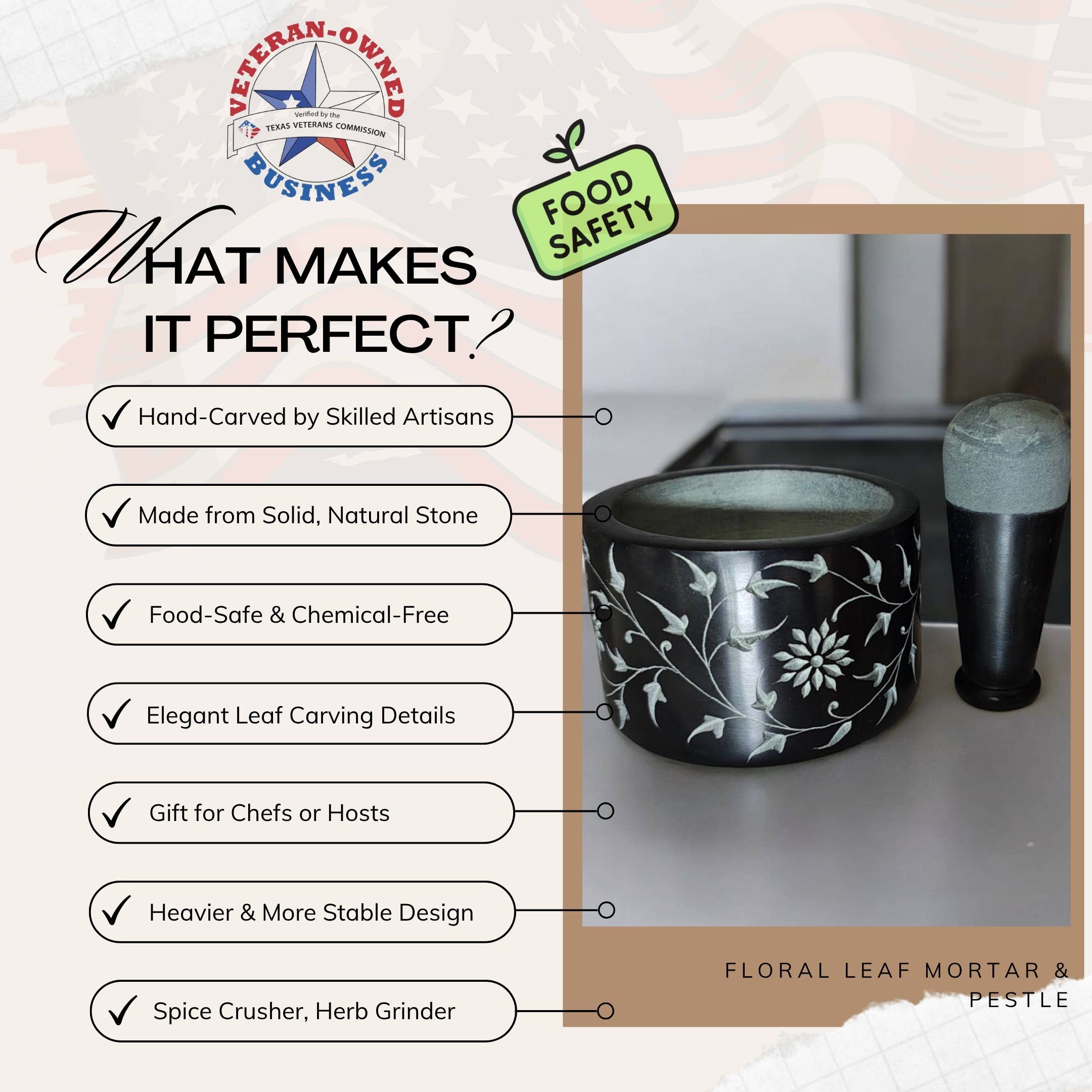 Valor Home Goods - Wholesale Mortar & pestle - Floral Leaf Mortar & Pestle - Hand-Carved Spice Crusher5