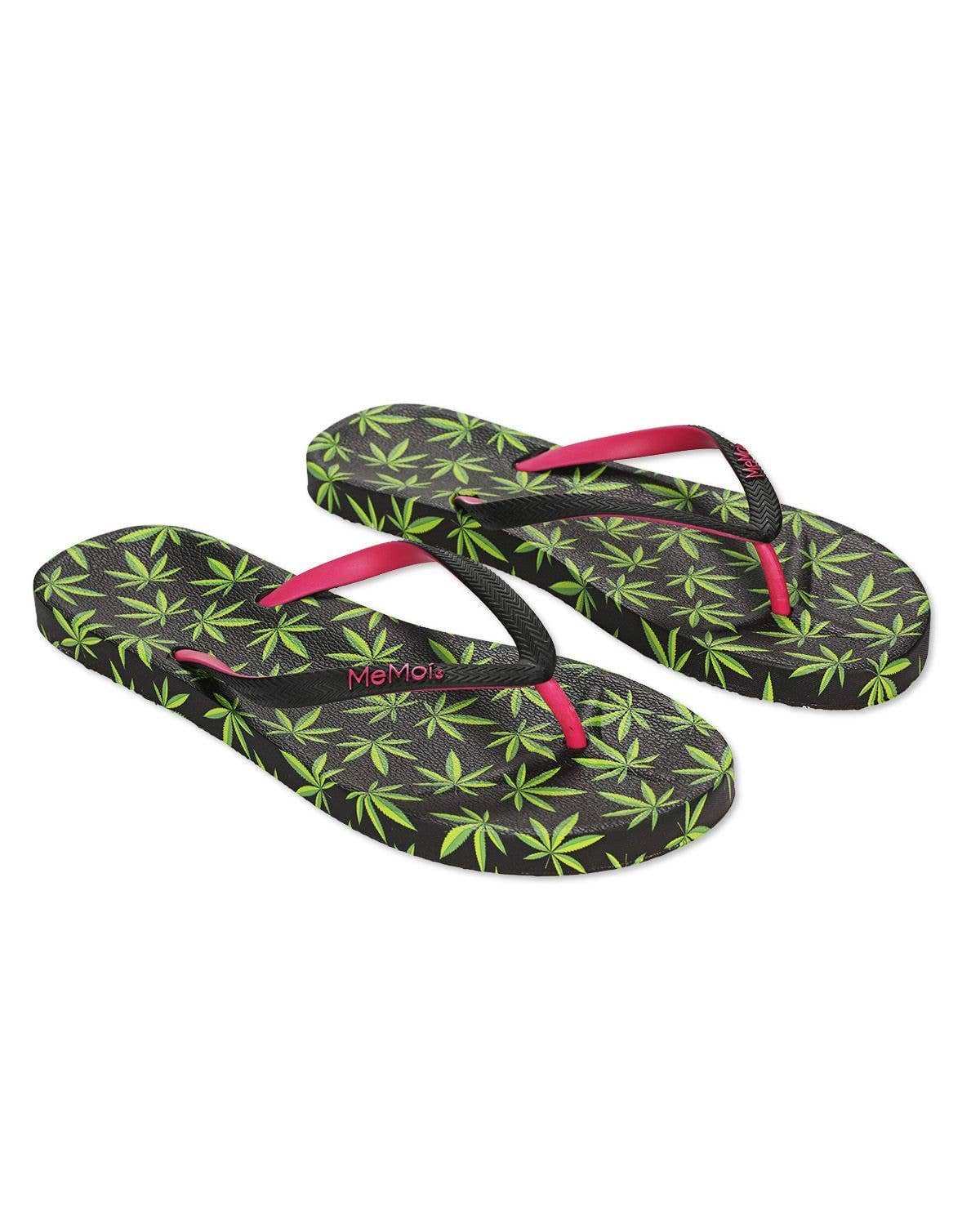 Black Women's Weed Flip Flops & Mesh Bag Set for wholesale on Faire0