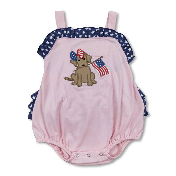 Yawoo Garments - Wholesale Bodysuit (Non-Footed) - Baby - Dog flag embroidery stars baby girl 4th of july romper
