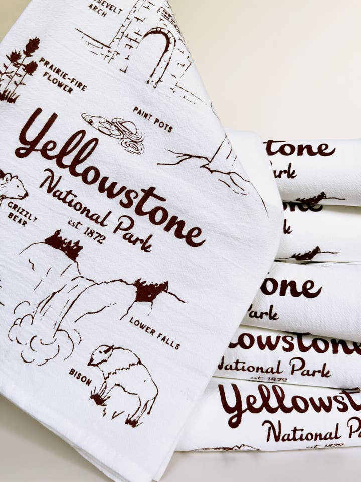 Yellowstone National Park Tea Towel - Illustrated Souvenir for wholesale by The Coin Laundry