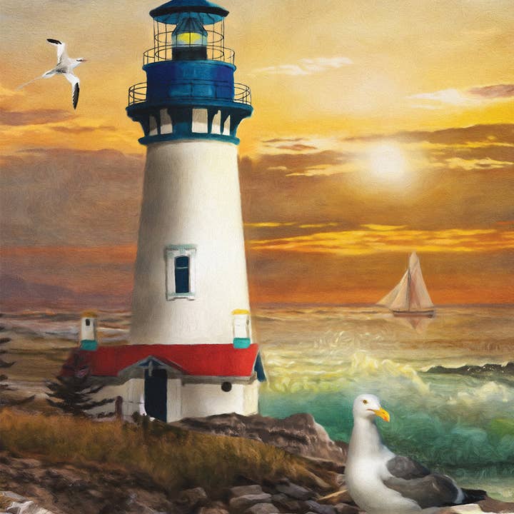 Sunset Lighthouse Garden Flag for wholesale by Briarwood Lane