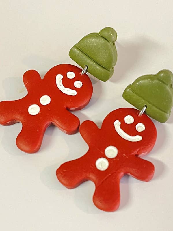 Gingerbread Man Dangles for wholesale by Dainty Clay Earrings