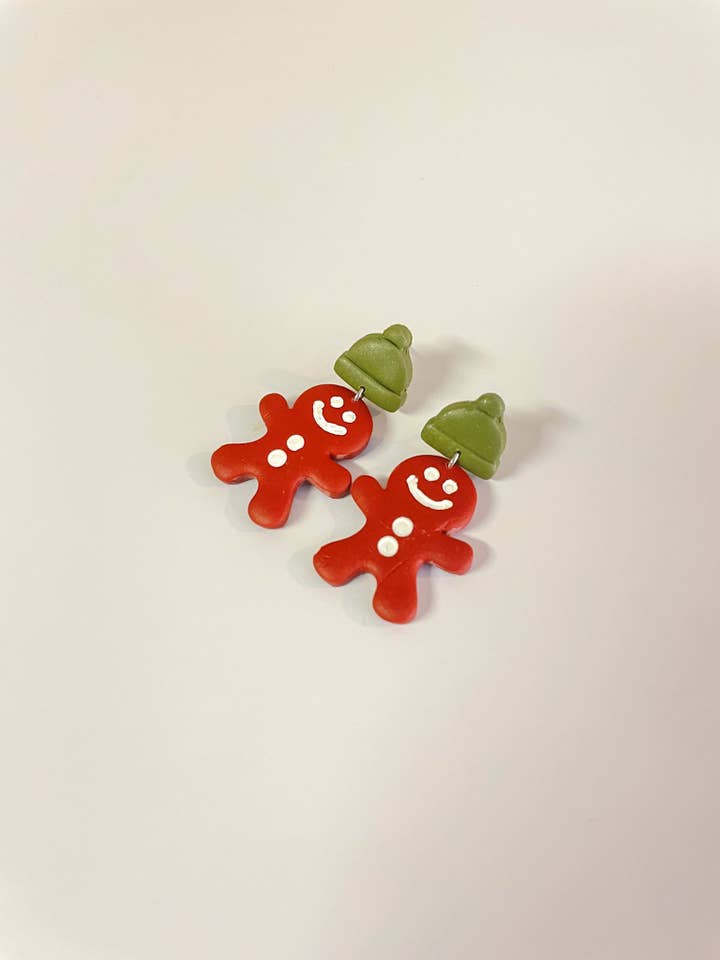 Gingerbread Man Dangles for wholesale by Dainty Clay Earrings