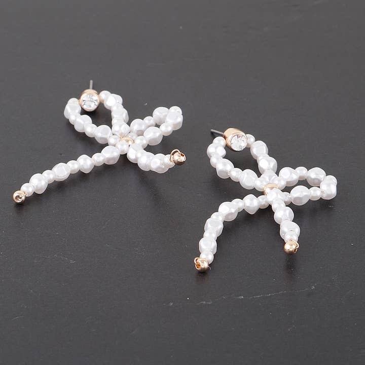 Pearl Stone Ribbon Earrings for wholesale by 3AM BY H&D ACCESSORIES