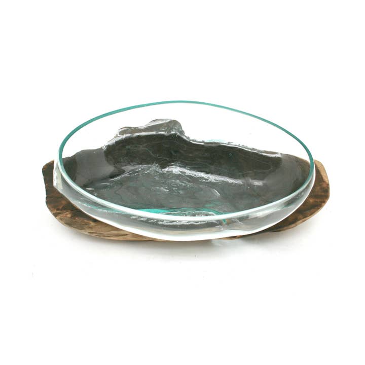 Modern Eastern by Contrast Inc. - Wholesale Decorative plate/dish/bowl - Driftwood Teak Bowl Blown Glass 2