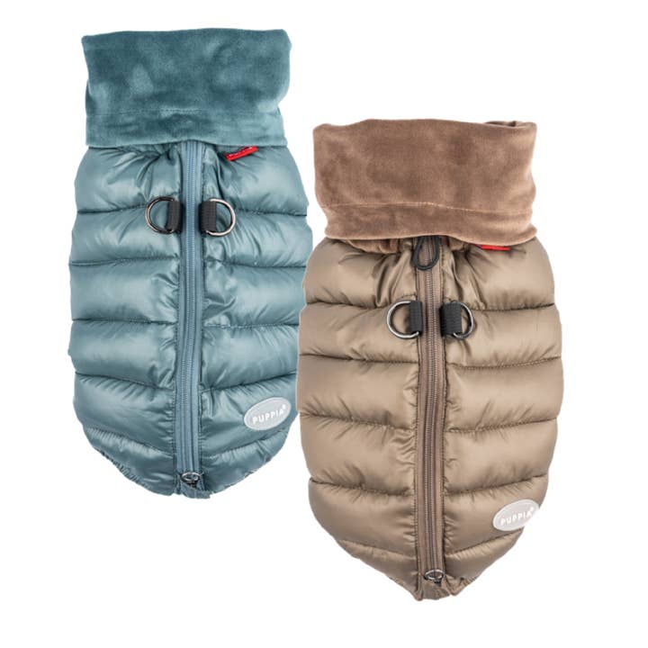 Puppia Glacier Snood Dog Harness Coat – Tan or Teal for wholesale by Puppia