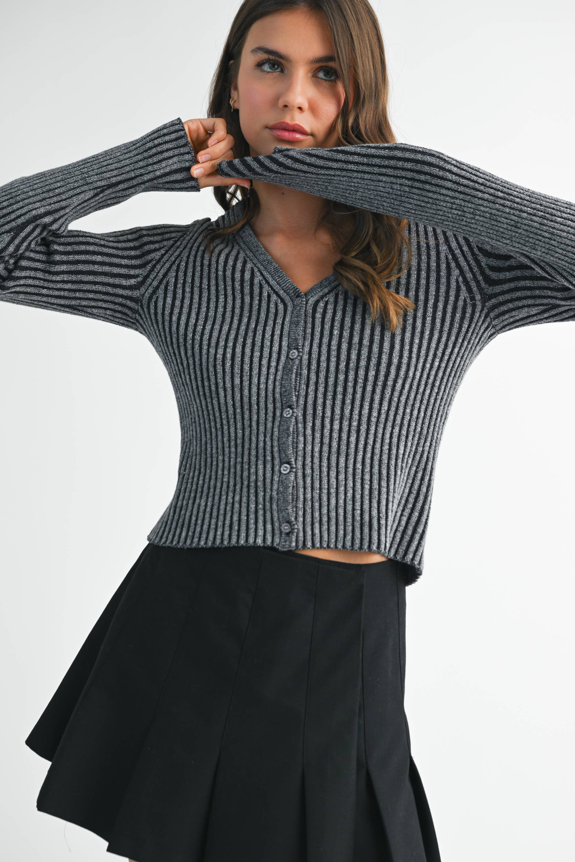 AEMI + CO - Wholesale Cardigan - Women's - 3391GK Ribbed Button-Up Cardigan2