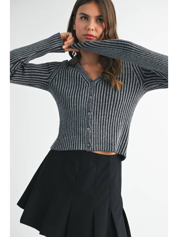 AEMI + CO - Wholesale Cardigan - Women's - 3391GK Ribbed Button-Up Cardigan2