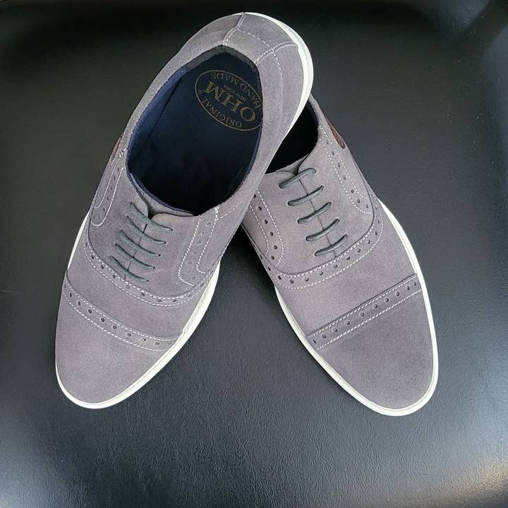 Gray Executive All Day Comfort Oxford Leather Shoes Grey with Embossed Logo for wholesale on Faire