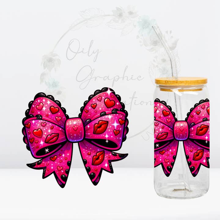 Pink Valentine Bow-UV DTF 4in Decal for wholesale by Oily Graphic Creations