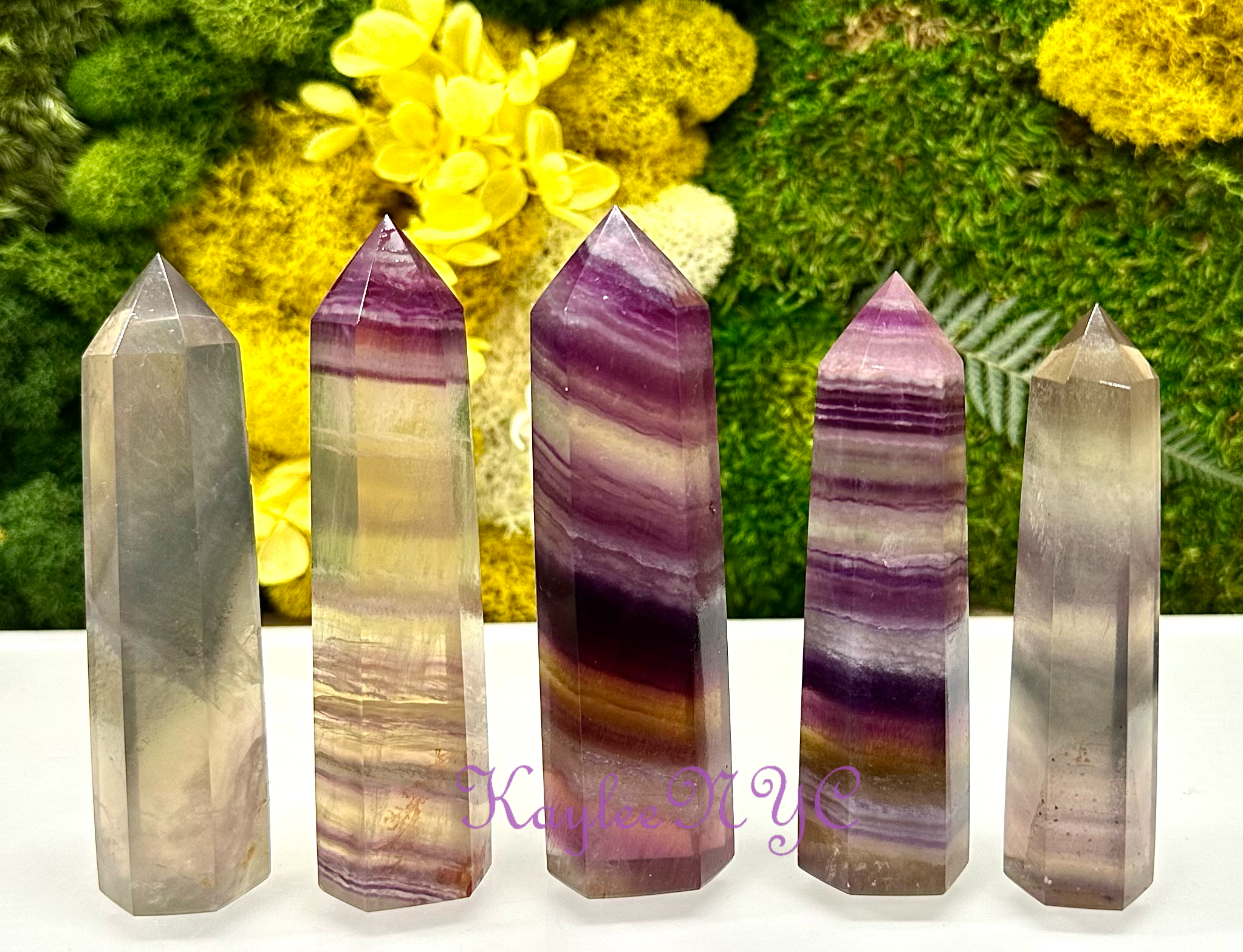 KayleeNYC - Wholesale Spiritual Stone/Crystal - 1 Lb Natural Rainbow Fluorite Obelisk Tower Point Crystal1