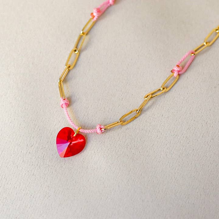 Hjerte halskæde, rød Swarovski vedhæng halskæde for engroshandel hos ADORE