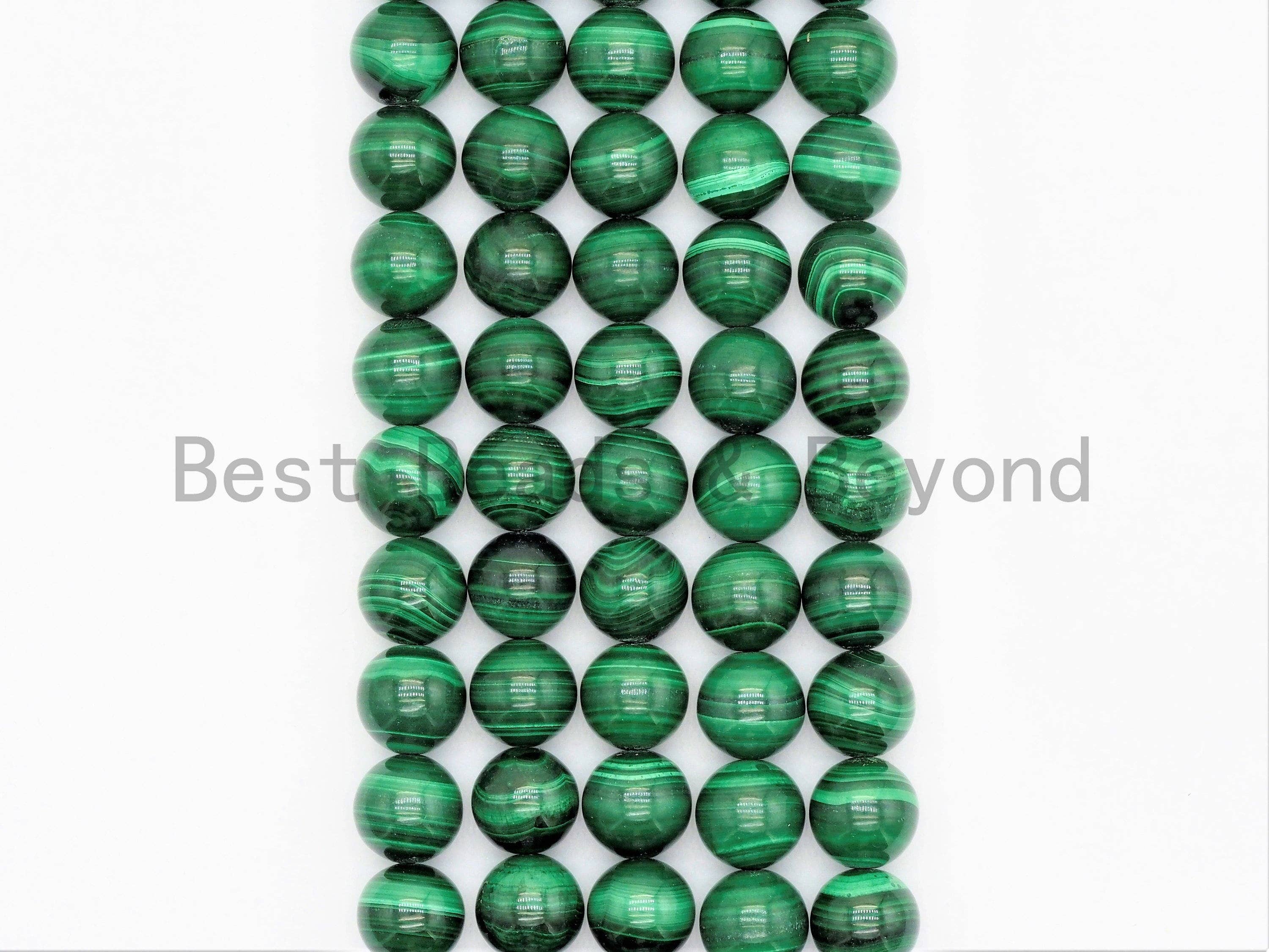 BestBeads&Beyond - Wholesale Beads - High Quality Natural Smooth Malachite Round Beads, 6mm/8mm/10mm/12mm/14mm, Green Gemstones Beads,Malachite Beads,15.5" Full Strand,SKU#U3352