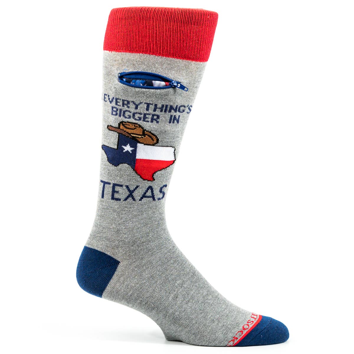 Pocket Socks - Wholesale Socks - Men's - Pocket Socks®, Everything's Bigger In Texas on Grey, Mens1