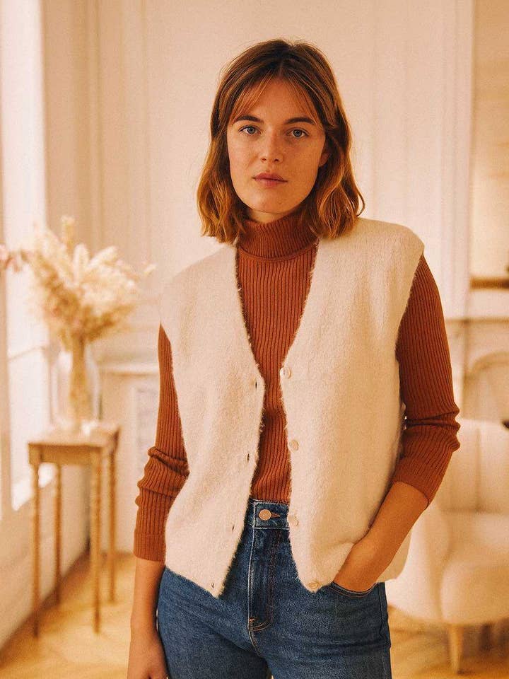 Gilet senza maniche in maglia morbida PG2528 per la vendita all'ingrosso da parte di Pépouz' Paris