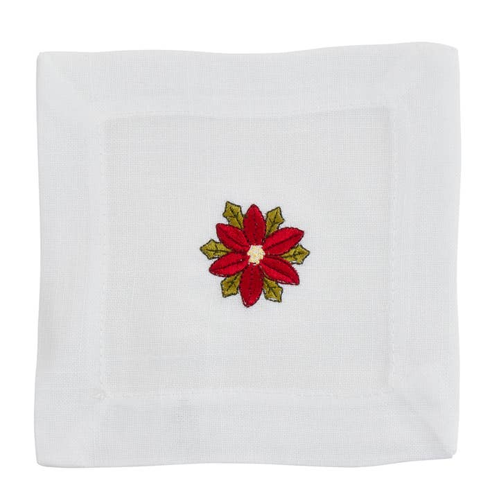 Fennco Styles - Wholesale Dinner & Cloth Napkin - Holiday Embroidery Design White 6" Coaster Napkin3