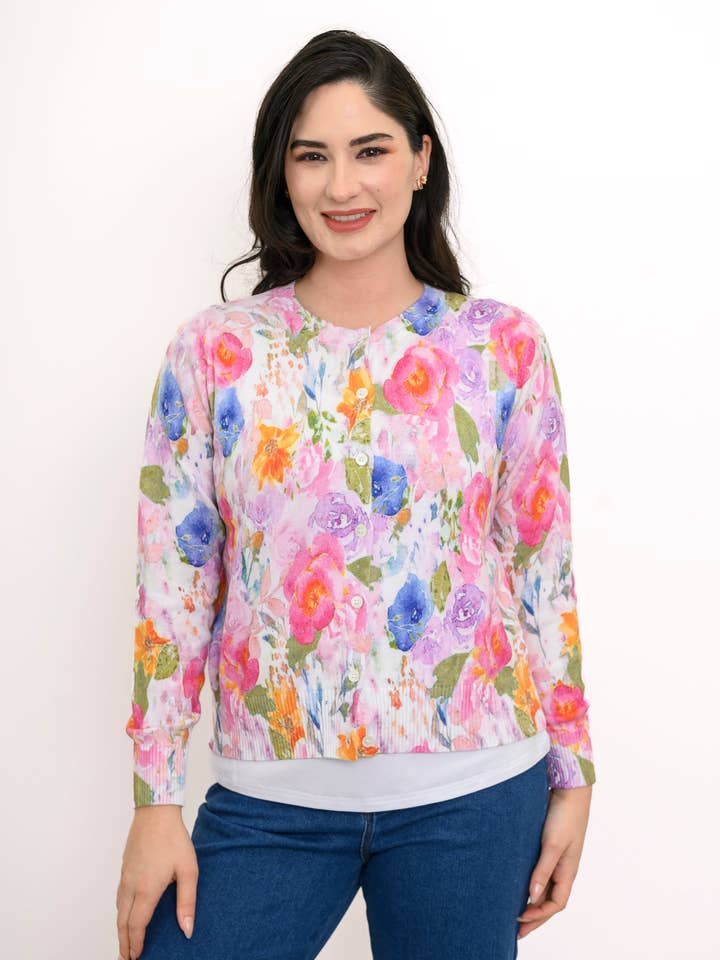 Patti Strickjacke, Rosa Bouquet, Baumwolle für den Großhandel von Blue Sky Clothing Co LLC