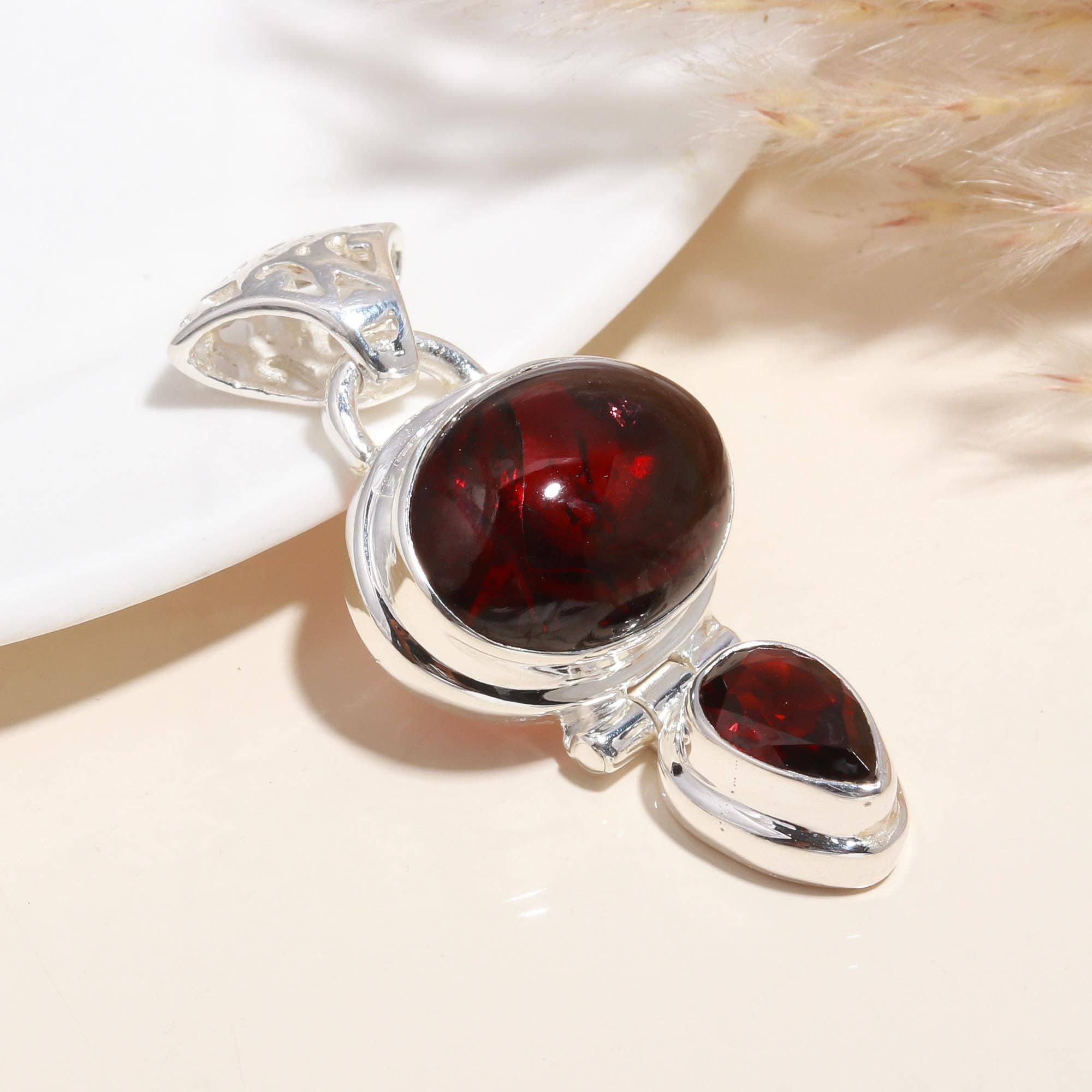 AG 925 JEWELLERY - Wholesale Individual Charm/Pendant - 925 Sterling Silver Red Garnet Statement Pendant0