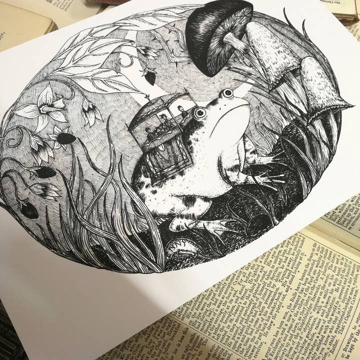 Jon Turner Illustration - Wholesale Art Print - Hop On Hop Off- Fantasy Frog Art Print