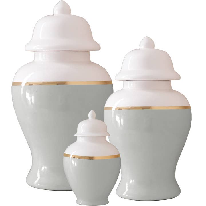 Light Gray Color Block Ginger Jar with Gold Accent for wholesale by Lo Home | Ruby Clay