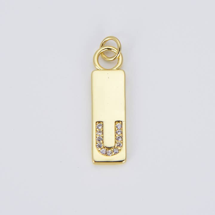 findings4uGem - Wholesale Pendant/Charm Necklace - CZ Gold Filled Alphabet Initial Tag Letter Charm, CP145020
