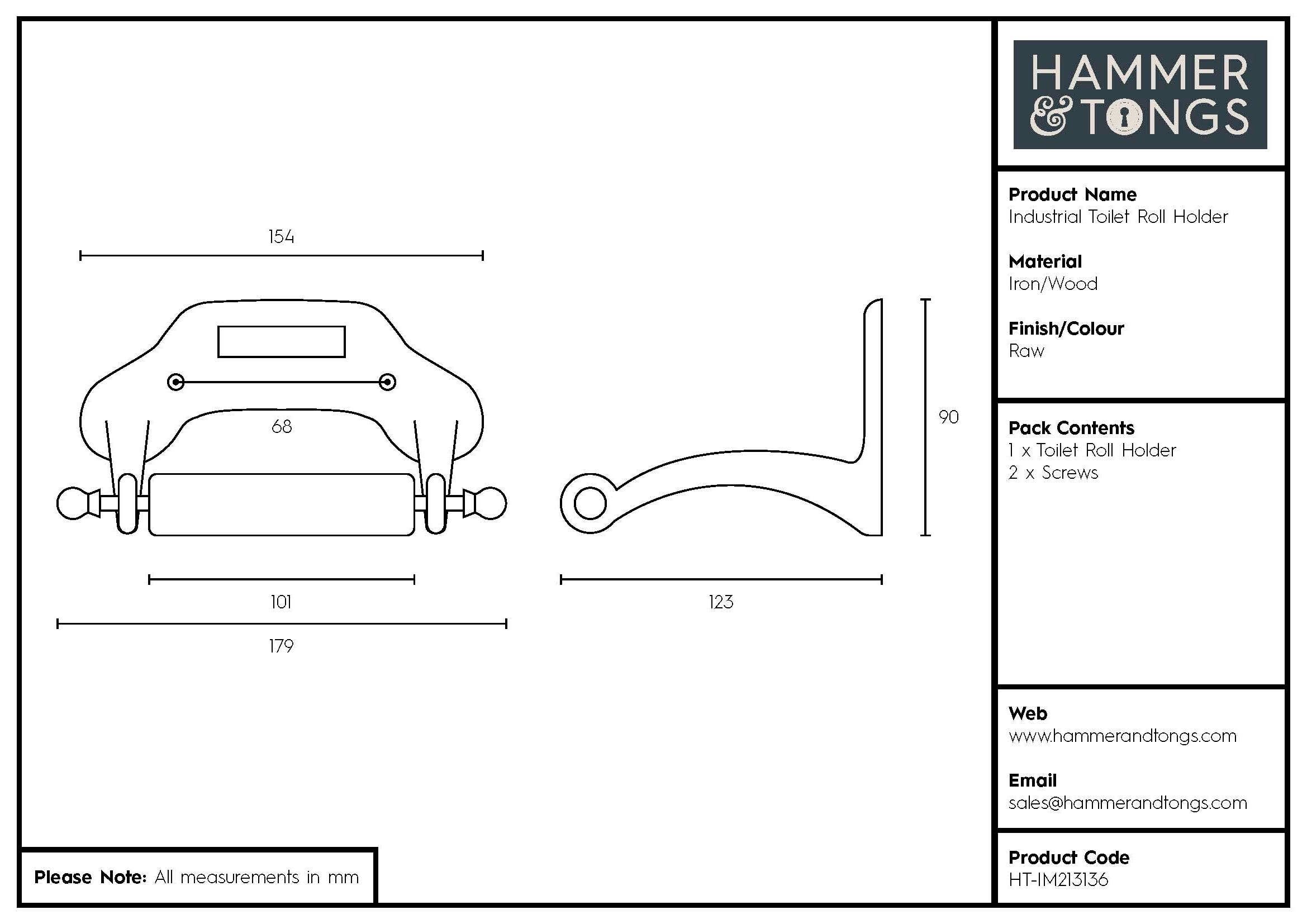 Rinkit Ltd – wholesale Toilet paper holder – Industrial Toilet Roll Holder - W180mm - Raw7