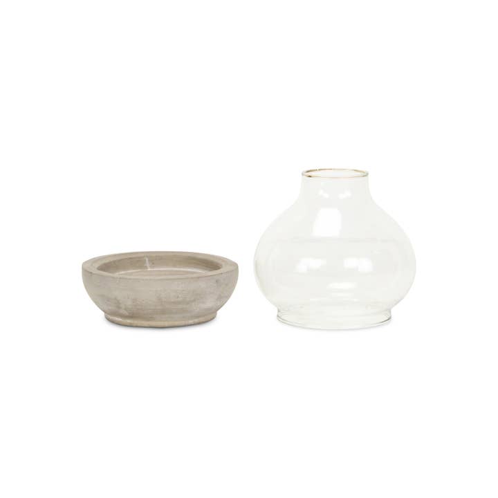 Cheungs Home Decor - Wholesale Candle Holder - Round Hurricane Glass and Cement Candle Holder