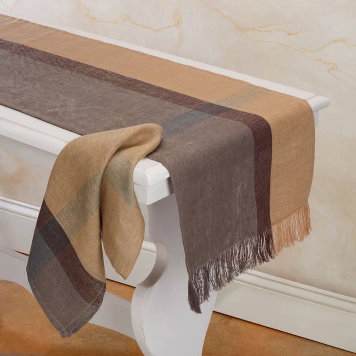 Linen Runner | Handwoven Olive Crostini | Fair Trade for wholesale by Sustainable Threads