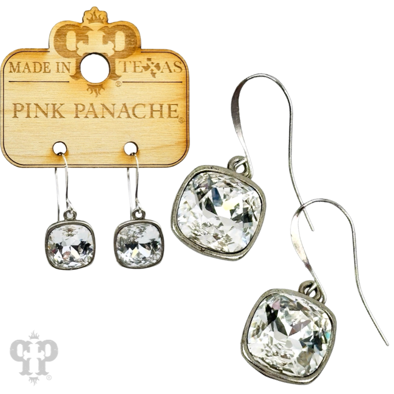 Pink Panache Brands - Wholesale Dangle Earrings - Austrian square crystal hook earring, 12mm34
