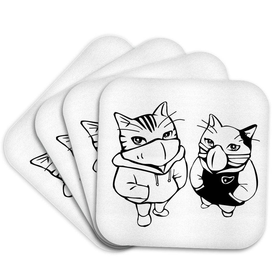 3dRose - Wholesale Coasters - 3dRose, Cool Cats Drawing Wearing Face Masks Image COVID 19, 3DRAMM, Coaster7