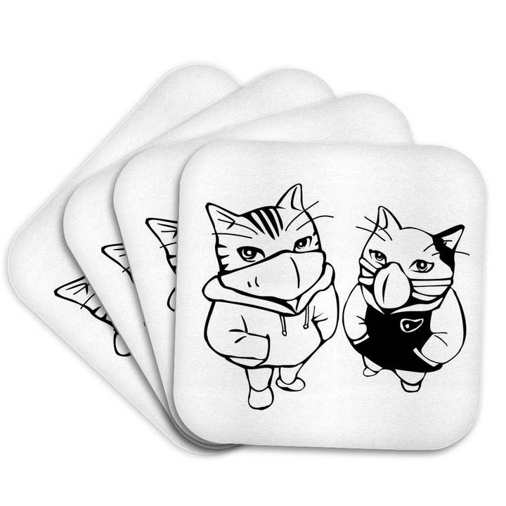 3dRose - Wholesale Coasters - 3dRose, Cool Cats Drawing Wearing Face Masks Image COVID 19, 3DRAMM, Coaster7