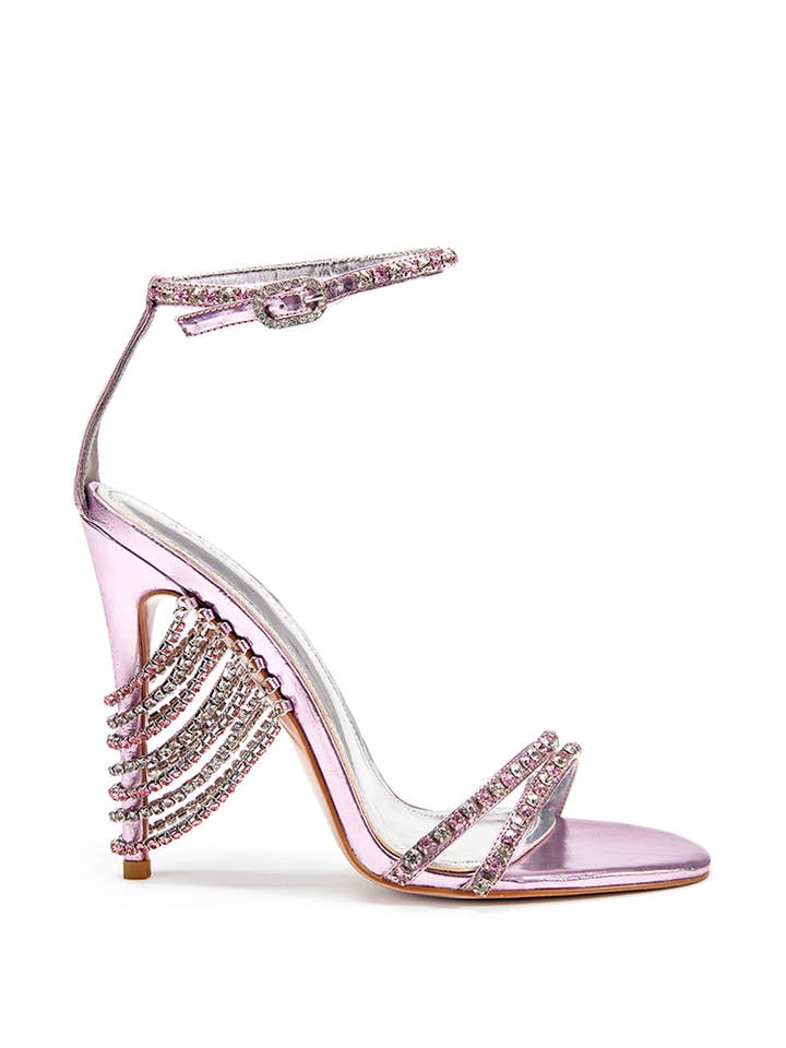 Azalea Wang - Wholesale High Heels - Women's - JASIME-PINK STILETTO SANDAL W/ CHANDELIER CRYSTAL HEELS