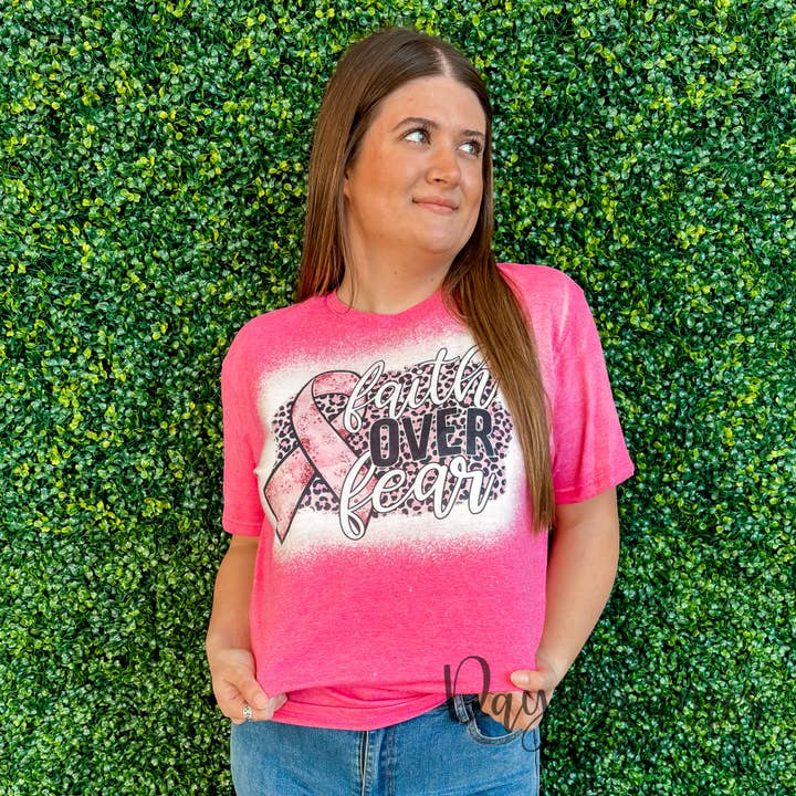 Faith Over Fear Ribbon Bleached Tee for wholesale by Daydreamer Designs