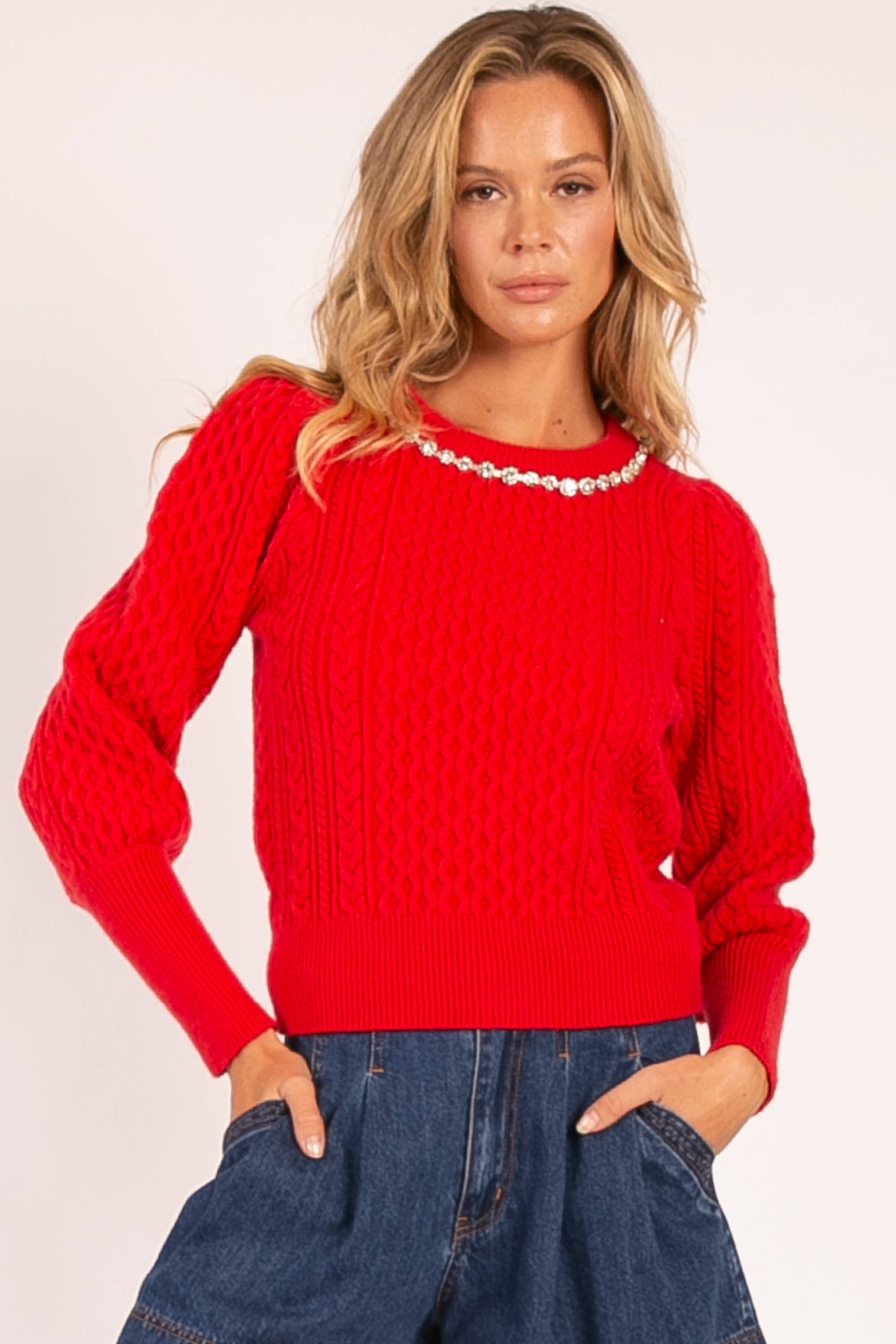 Heyson – Großhandel Strickpullover – Damen – OSW1011 Kabelstrickpullover mit Perlenakzent6