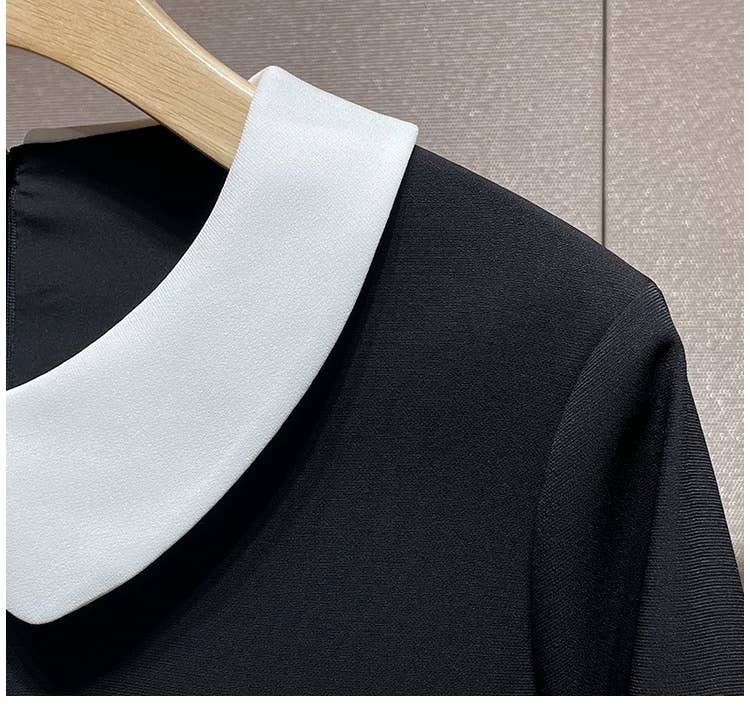 Sort DR855Y Efterårskontrastkrave Figursyet Sort Kjole til Kvinder for engroshandel på Faire6